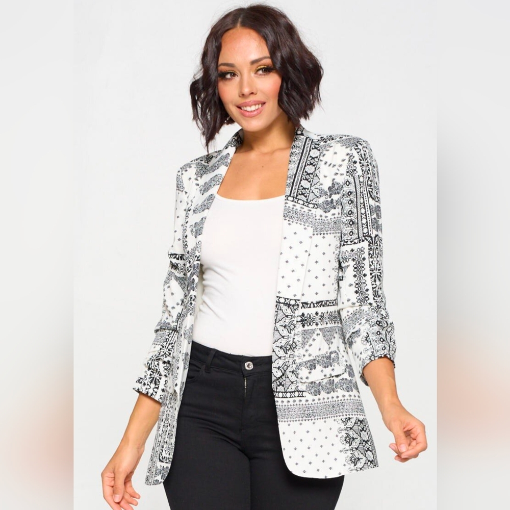 LAST CHANCE, Donating Soon! Ovi Longline Black and White Patterned Blazer